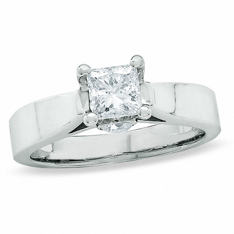Previously Owned - 1.00 CT. T.W. Princess-Cut Diamond Solitaire Engagement Ring in 14K White Gold (I-J/I2)
