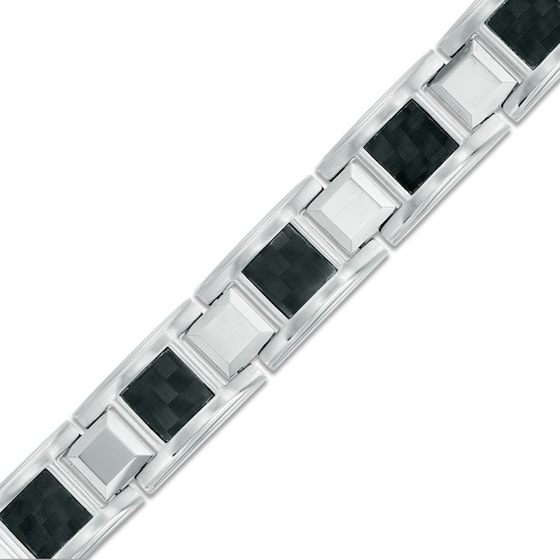 Previously Owned - Men's Link Bracelet in Stainless Steel and Tungsten with Black Carbon Fiber - 8.5"