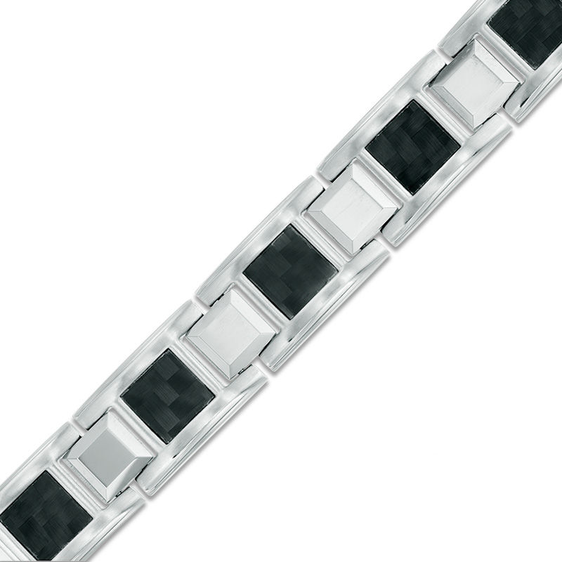 Previously Owned - Link Bracelet in Stainless Steel and Tungsten with Black Carbon Fiber - 8.5"