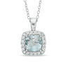 Previously Owned - 7.0mm Cushion-Cut Lab-Created Blue Spinel and White Sapphire Frame Pendant in Sterling Silver