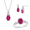 Previously Owned - Oval Lab-Created Ruby and White Sapphire Pendant, Ring and Earrings Set in Sterling Silver