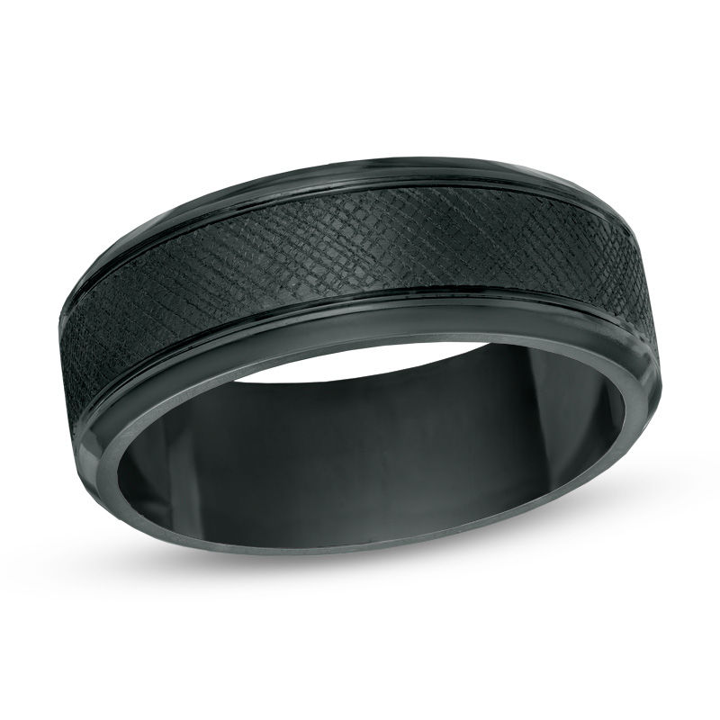 Previously Owned -  Men's 8.0mm Etched Black IP Comfort Fit Wedding Band in Tantalum - Size 10