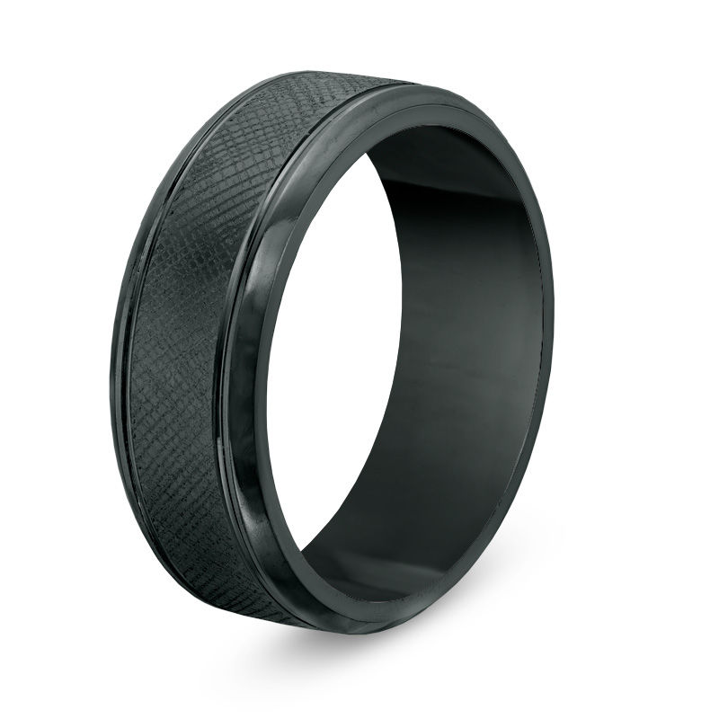 Previously Owned -  Men's 8.0mm Etched Black IP Comfort Fit Wedding Band in Tantalum - Size 10
