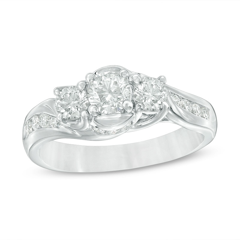Previously Owned - 1.00 CT. T.W. Diamond Three Stone Crown Engagement Ring 14K White Gold