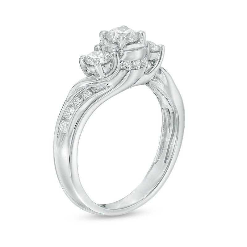 Previously Owned - 1.00 CT. T.W. Diamond Three Stone Crown Engagement Ring 14K White Gold