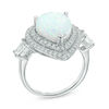 Previously Owned - Pear-Shaped Lab-Created Opal and White Sapphire Frame Ring in Sterling Silver