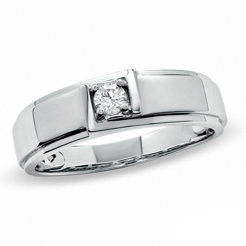 Previously Owned - Men's 0.15 CT.  Canadian Diamond Solitaire Ring in 14K White Gold (I/I1)