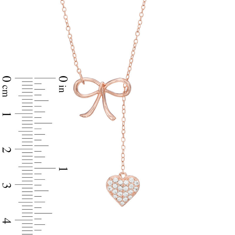 Previously Owned - Lab-Created White Sapphire Bow Lariat Necklace in Sterling Silver with 18K Rose Gold Plate - 18.5"