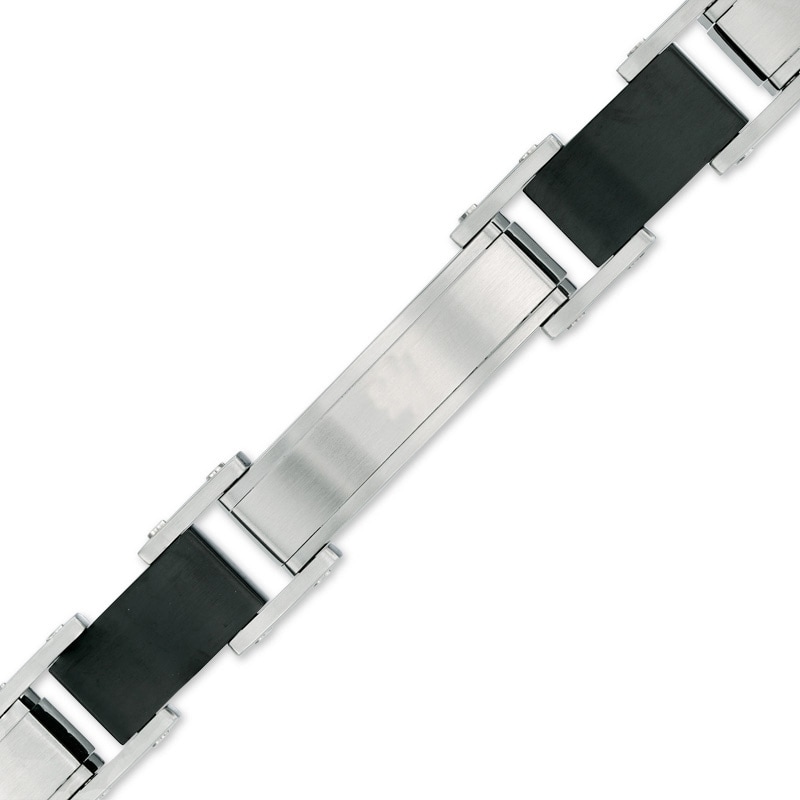 Previously Owned - Cable and Textured Link Bracelet in Stainless Steel and Two-Tone IP - 8.5"