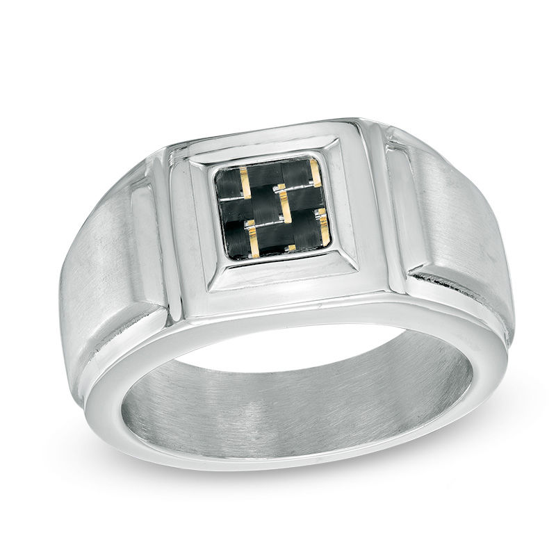 Previously Owned - Men's Two-Tone Carbon Fiber Ring in Stainless Steel