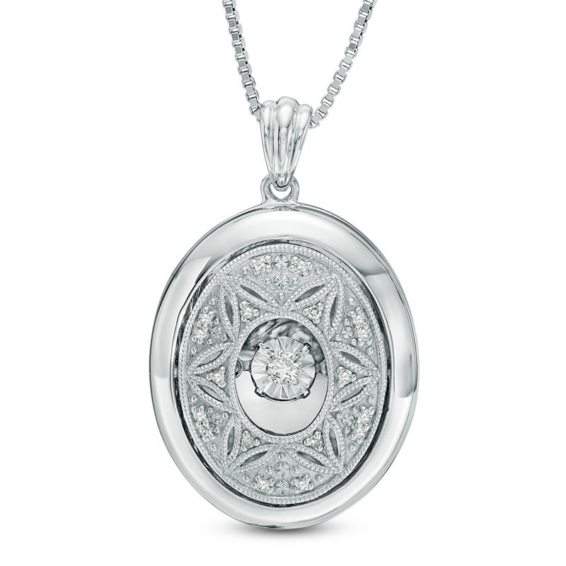Previously Owned - Unstoppable Love™ 0.12 CT. T.W. Diamond Vintage-Style Oval Locket in Sterling Silver