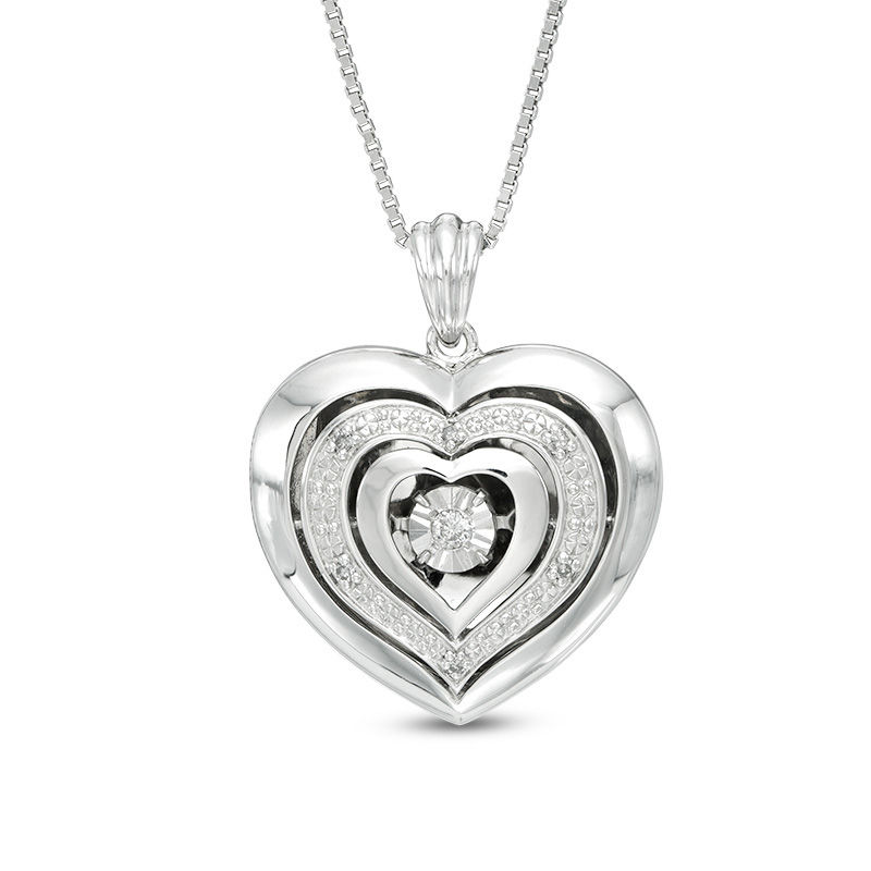 Previously Owned - Unstoppable Love™ 0.05 CT. T.W. Diamond Triple Heart Locket in Sterling Silver