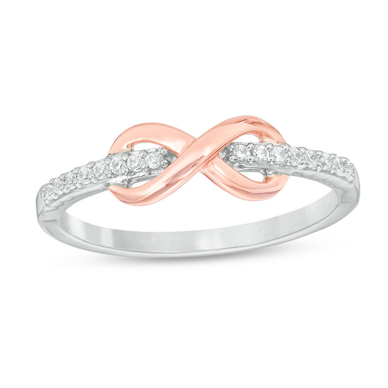 Previously Owned - 0.10 CT. T.W. Diamond Infinity Ring in Sterling Silver and 10K Rose Gold