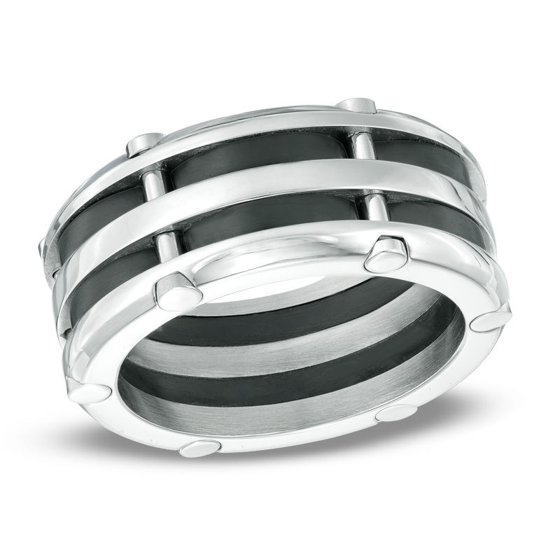 Previously Owned - 10.0mm Riveted Comfort Fit Wedding Band in Two-Tone Stainless Steel