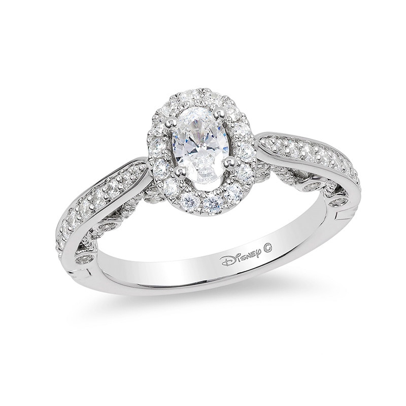 Previously Owned - Enchanted Disney Ariel 1.00 CT. T.W. Oval Diamond Frame Engagement Ring in 14K White Gold|Peoples Jewellers