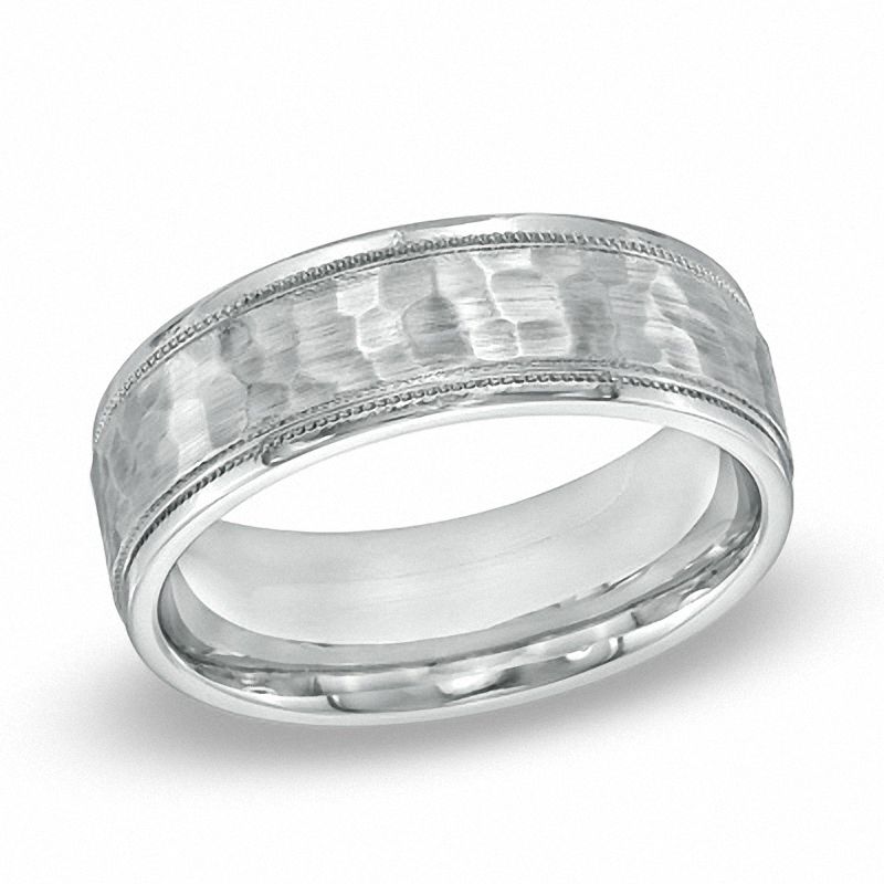 Main Image 1 of Previously Owned - 7.5mm Comfort Fit Hammered Wedding Band in Cobalt