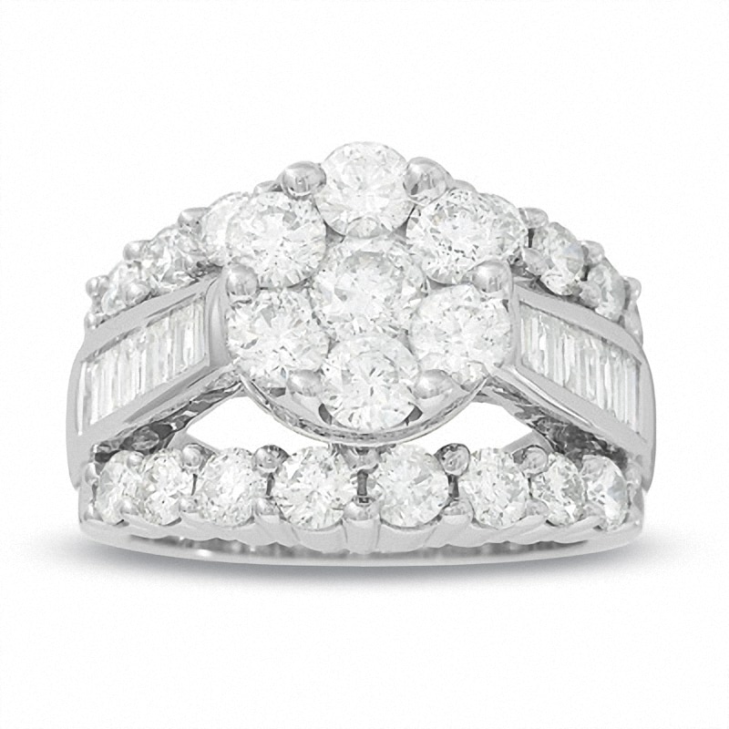 Previously Owned - 4.00 CT. T.W. Diamond Cluster Split Shank Engagement Ring in 14K White Gold