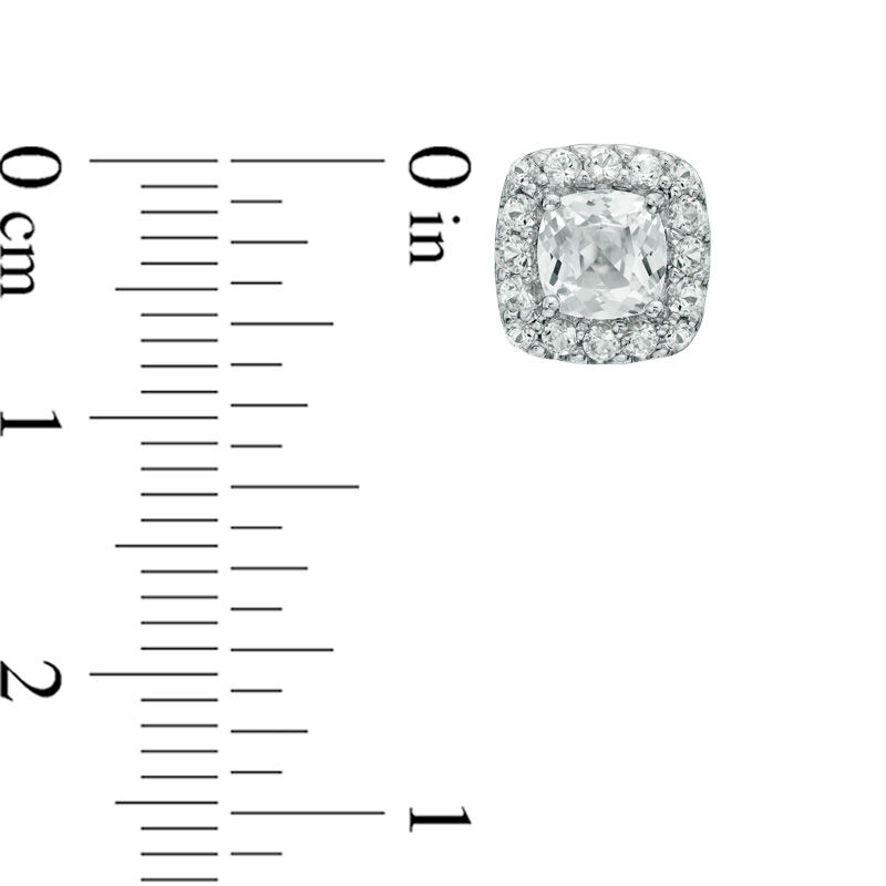 Previously Owned - 5.0mm Cushion-Cut Lab-Created White Sapphire Frame Stud Earrings in Sterling Silver