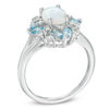 Thumbnail Image 2 of Previously Owned - Oval Lab-Created Opal, Swiss Blue Topaz and White Sapphire Vintage-Style Ring in Sterling Silver
