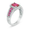 Thumbnail Image 2 of Previously Owned - Emerald-Cut Lab-Created Ruby and White Sapphire Frame Ring in Sterling Silver