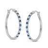 Thumbnail Image 1 of Previously Owned - Alternating Lab-Created Blue and White Sapphire Hoop Earrings in Sterling Silver