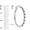 Thumbnail Image 2 of Previously Owned - Alternating Lab-Created Blue and White Sapphire Hoop Earrings in Sterling Silver