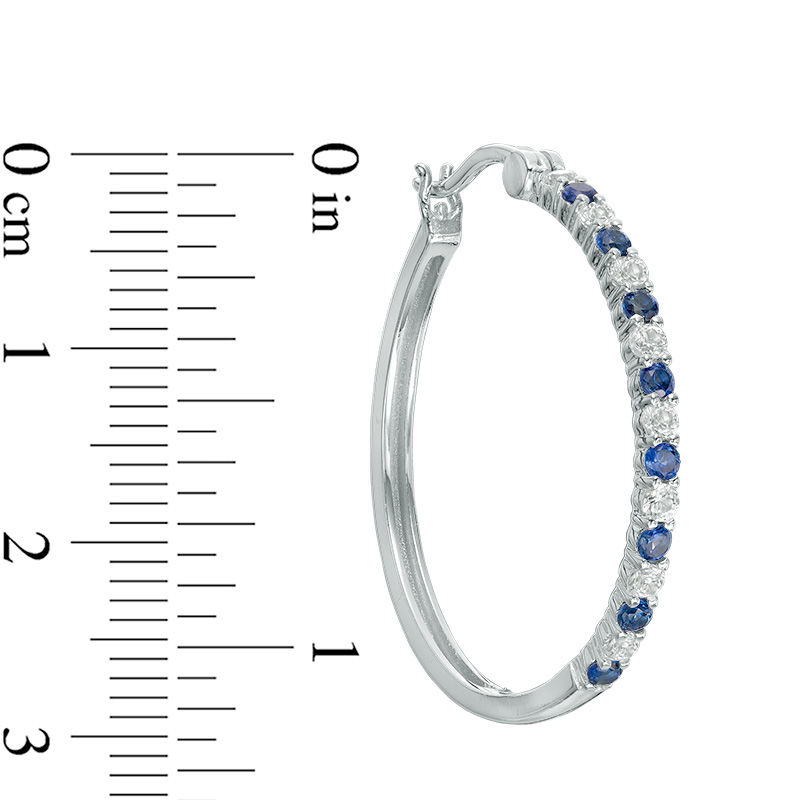 Main Image 2 of Previously Owned - Alternating Lab-Created Blue and White Sapphire Hoop Earrings in Sterling Silver