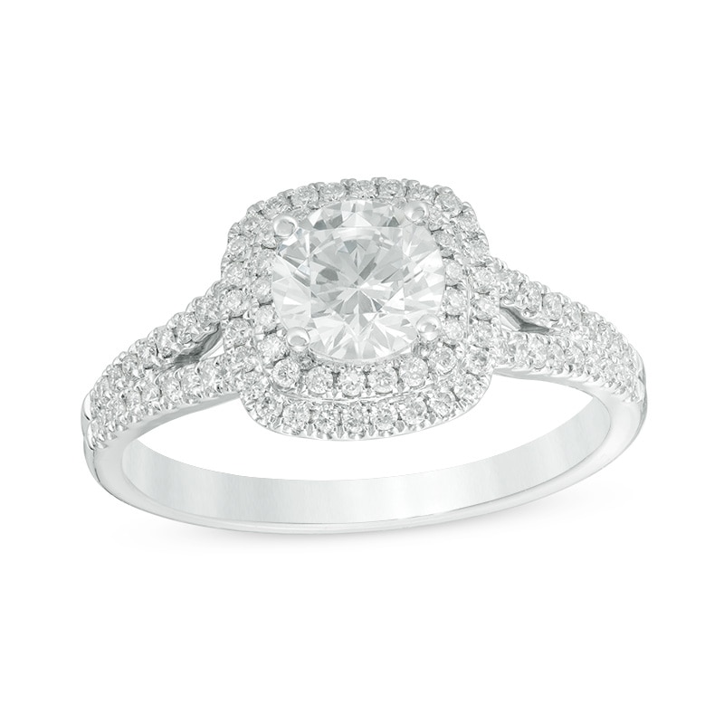 Previously Owned - 1.00 CT. T.W.  Diamond Double Cushion Frame Engagement Ring Platinum (H/VS2)