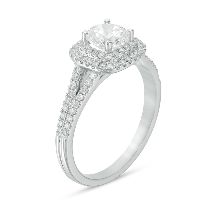 Previously Owned - 1.00 CT. T.W.  Diamond Double Cushion Frame Engagement Ring Platinum (H/VS2)