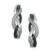 Thumbnail Image 0 of Previously Owned - 0.09 CT. T.W. Enhanced Black and White Diamond Loose Braid Hoop Earrings in Sterling Silver