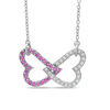 Thumbnail Image 0 of Previously Owned - Lab-Created Pink and White Sapphire Interlocked Heart Necklace in Sterling Silver