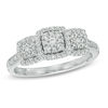 Thumbnail Image 1 of Previously Owned - 0.30 CT. T.W. Diamond Past Present Future® Square Cluster Frame Ring in 10K White Gold