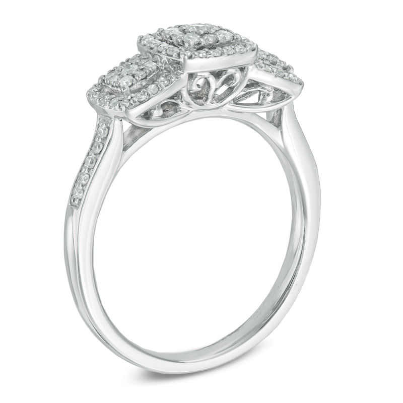 Main Image 2 of Previously Owned - 0.30 CT. T.W. Diamond Past Present Future® Square Cluster Frame Ring in 10K White Gold