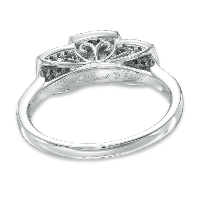 Main Image 3 of Previously Owned - 0.30 CT. T.W. Diamond Past Present Future® Square Cluster Frame Ring in 10K White Gold