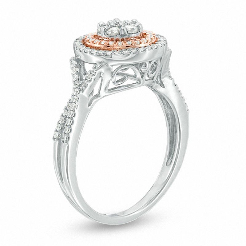 Main Image 2 of Previously Owned - 0.50 CT. T.W. Composite Diamond Double Frame Twist Ring in 10K Two-Tone Gold