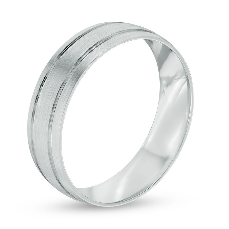 Main Image 2 of Previously Owned - 6.0mm Comfort Fit Double Groove Brushed Wedding Band in 10K White Gold