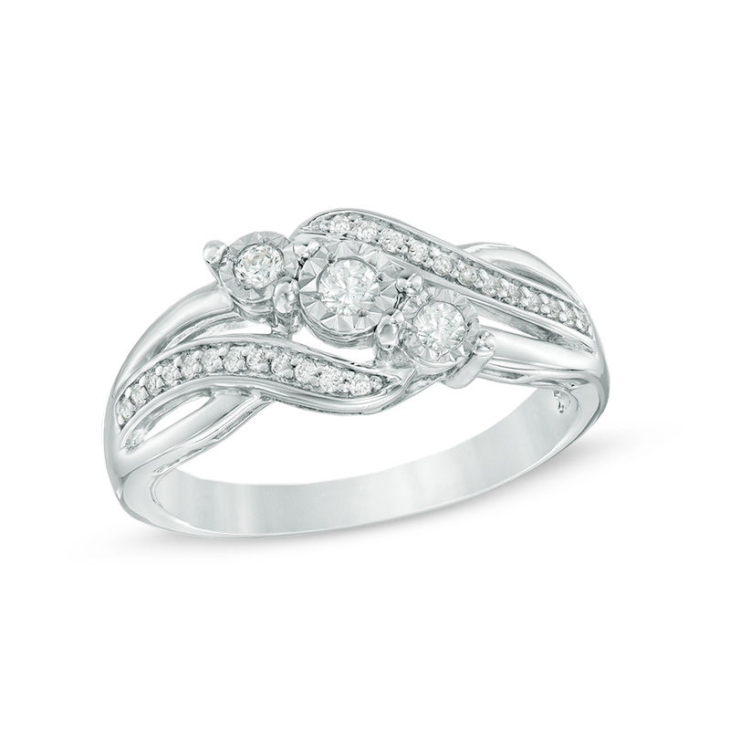 Previously Owned - 0.25 CT. T.W. Diamond Past Present Future® Bypass Slant Engagement Ring in 10K White Gold