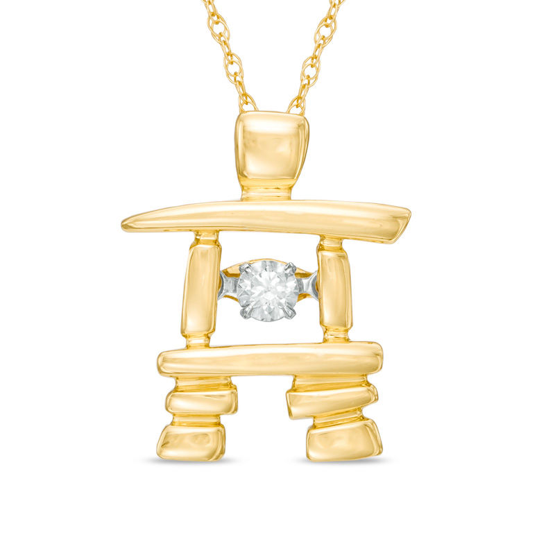 Previously Owned - Unstoppable Love™  0.10 CT.  Canadian Diamond Solitaire Inukshuk Pendant in 10K Gold (I/I2)