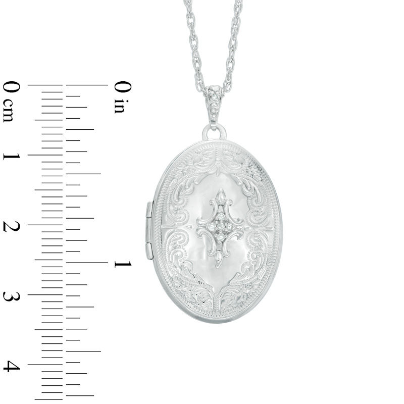 Main Image 3 of Previously Owned - Diamond Accent Oval Vintage-Style Locket in Sterling Silver