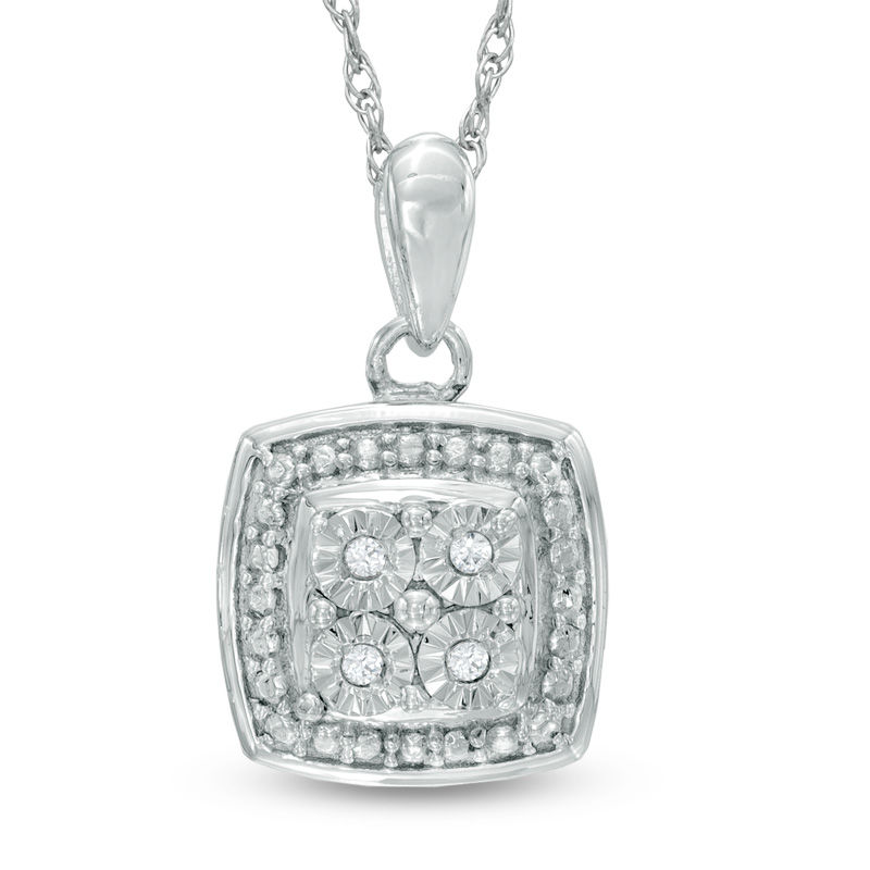 Previously Owned - Quad Diamond Accent Frame Pendant in Sterling Silver