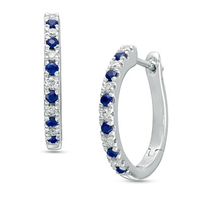 Previously Owned - Vera Wang Love Collection 0.12 CT. T.W. Diamond and Blue Sapphire Hoop Earrings in Sterling Silver