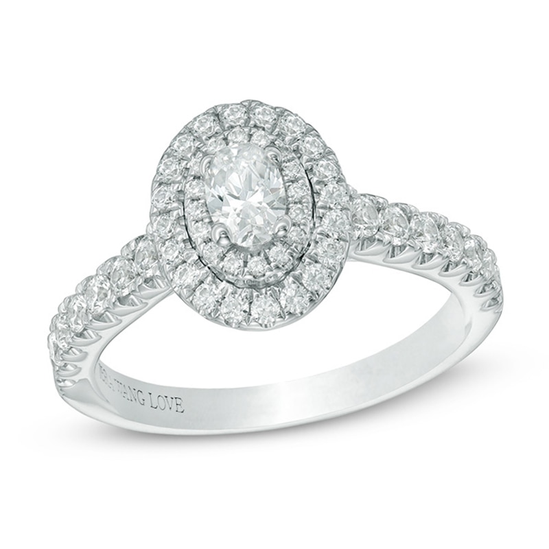 Previously Owned - Vera Wang Love Collection 0.70 CT. T.W. Oval Diamond Double Frame Engagement Ring in 14K White Gold