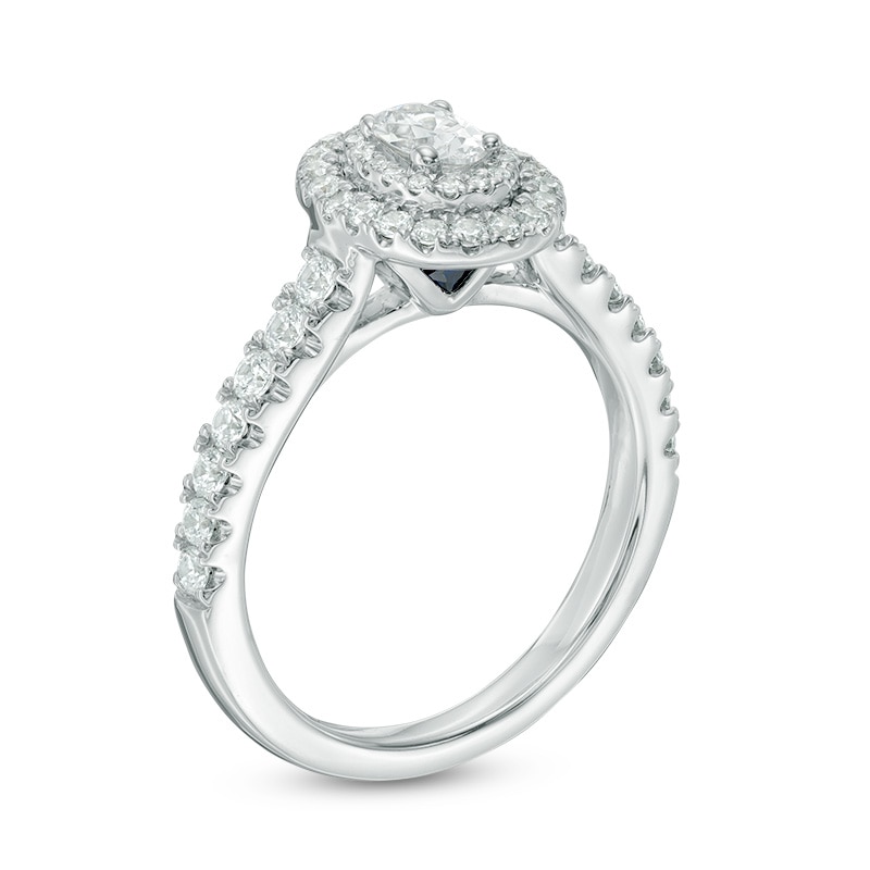 Previously Owned - Vera Wang Love Collection 0.70 CT. T.W. Oval Diamond Double Frame Engagement Ring in 14K White Gold