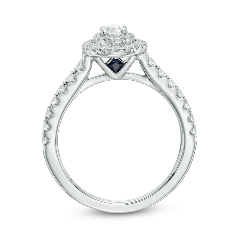 Previously Owned - Vera Wang Love Collection 0.70 CT. T.W. Oval Diamond Double Frame Engagement Ring in 14K White Gold