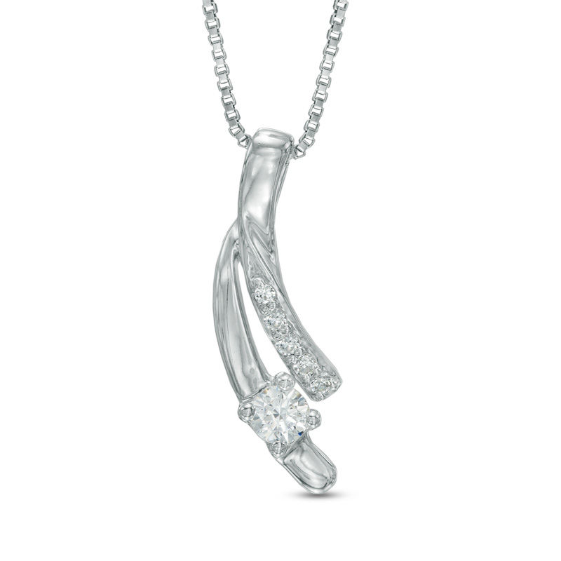Previously Owned - 0.15 CT. T.W.  Canadian Diamond Ribbon Pendant in Sterling Silver (I/I2)
