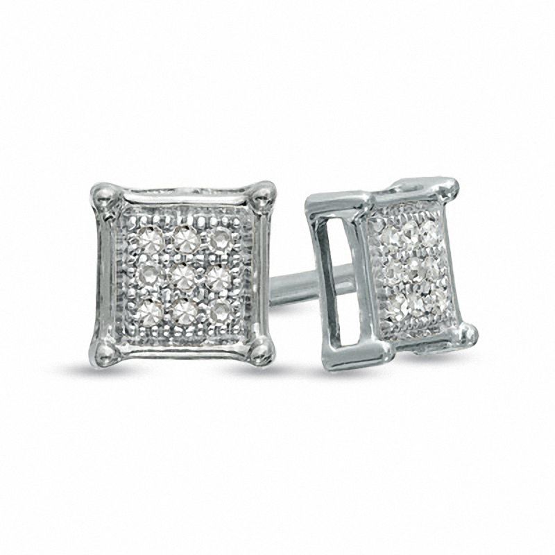 Previously Owned - 0.05 CT. T.W. Diamond Square Stud Earrings in 10K White Gold