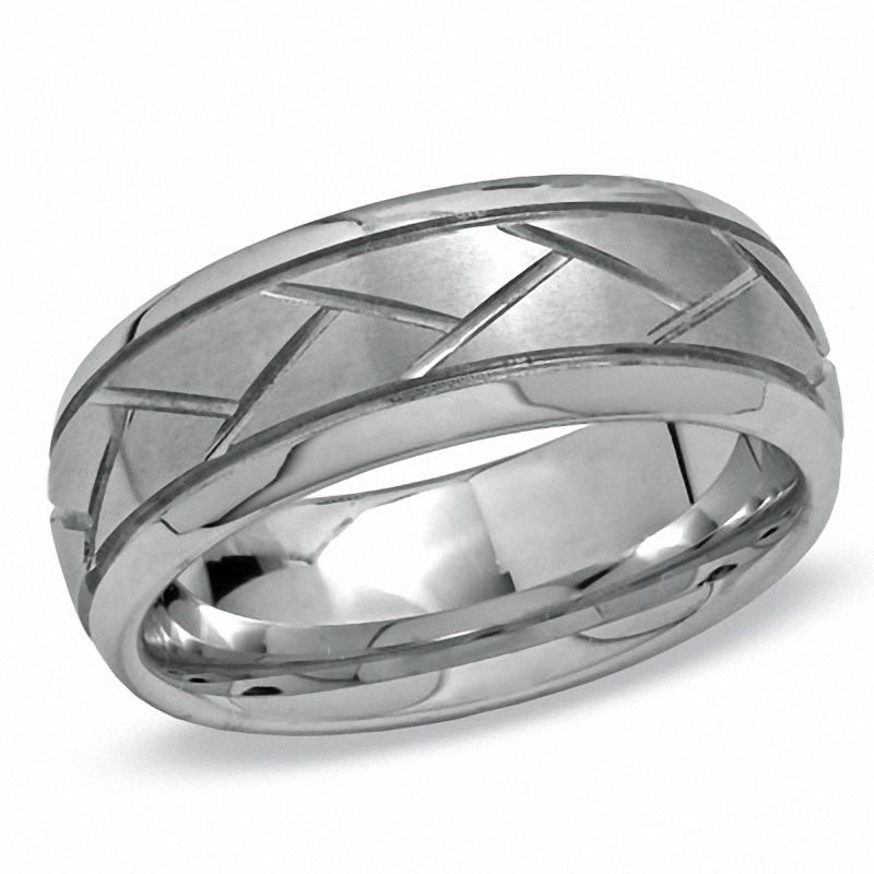 Main Image 1 of Previously Owned - 8.0mm Criss-Cross Wedding Band in Tungsten Carbide