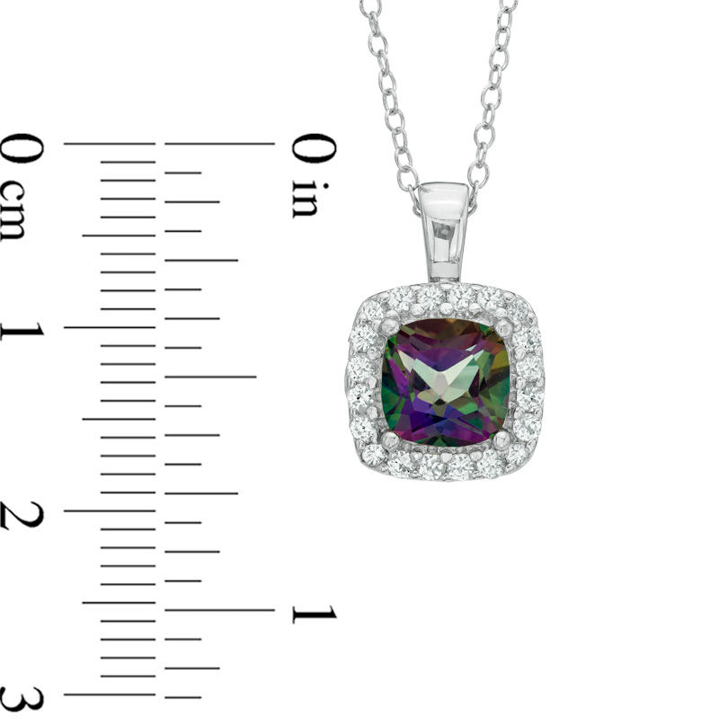 Previously Owned - 7.0mm Mystic Fire® Topaz and Lab-Created White Sapphire Frame Pendant in Sterling Silver