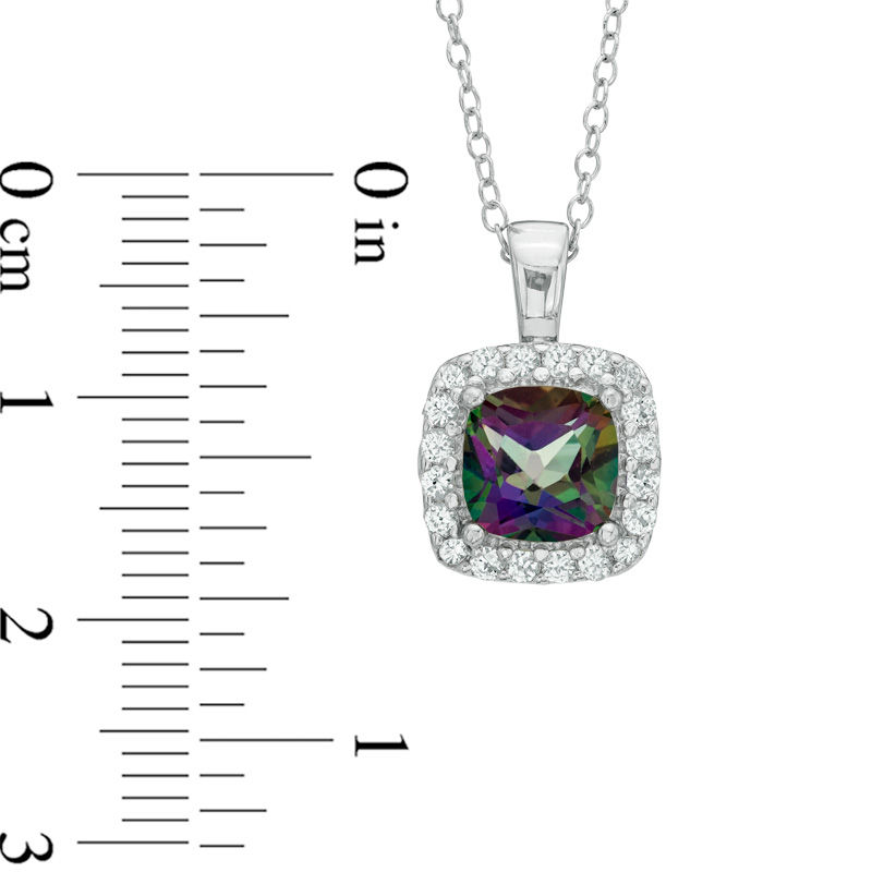 Main Image 2 of Previously Owned - 7.0mm Mystic Fire® Topaz and Lab-Created White Sapphire Frame Pendant in Sterling Silver