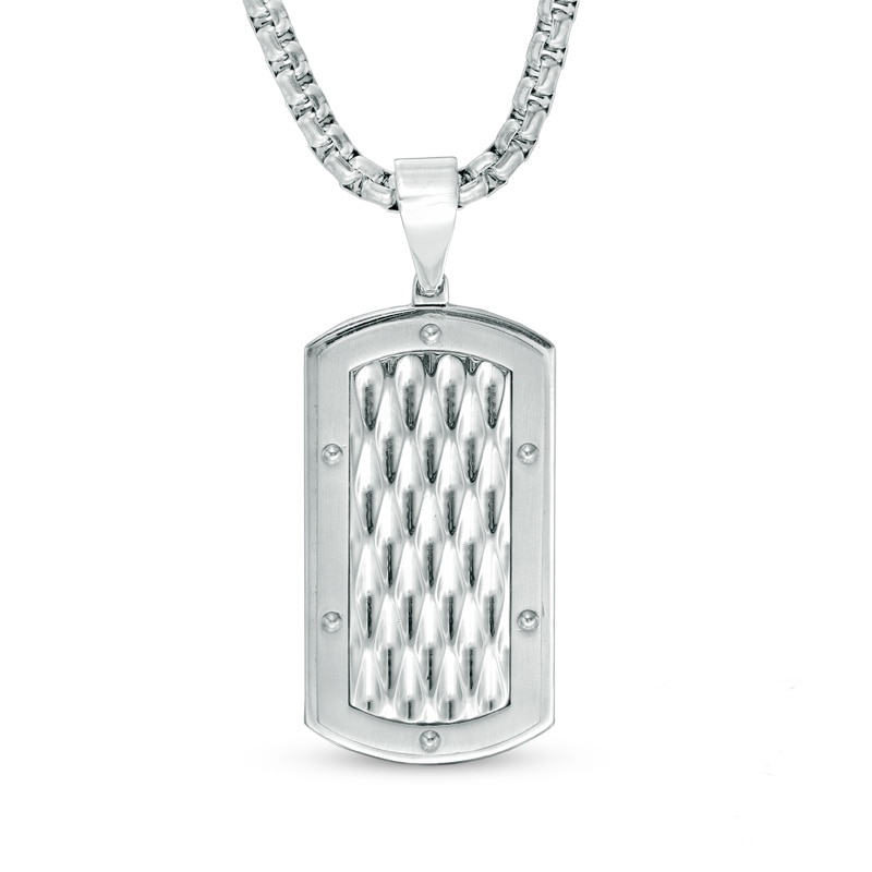 Previously Owned - Men's Diamond-Cut Dog Tag Pendant in Stainless Steel - 24"